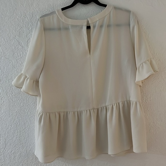 Kate Spade Ruffle Sleeve Peplum Hem Ivory Blouse - Picture 3 of 5